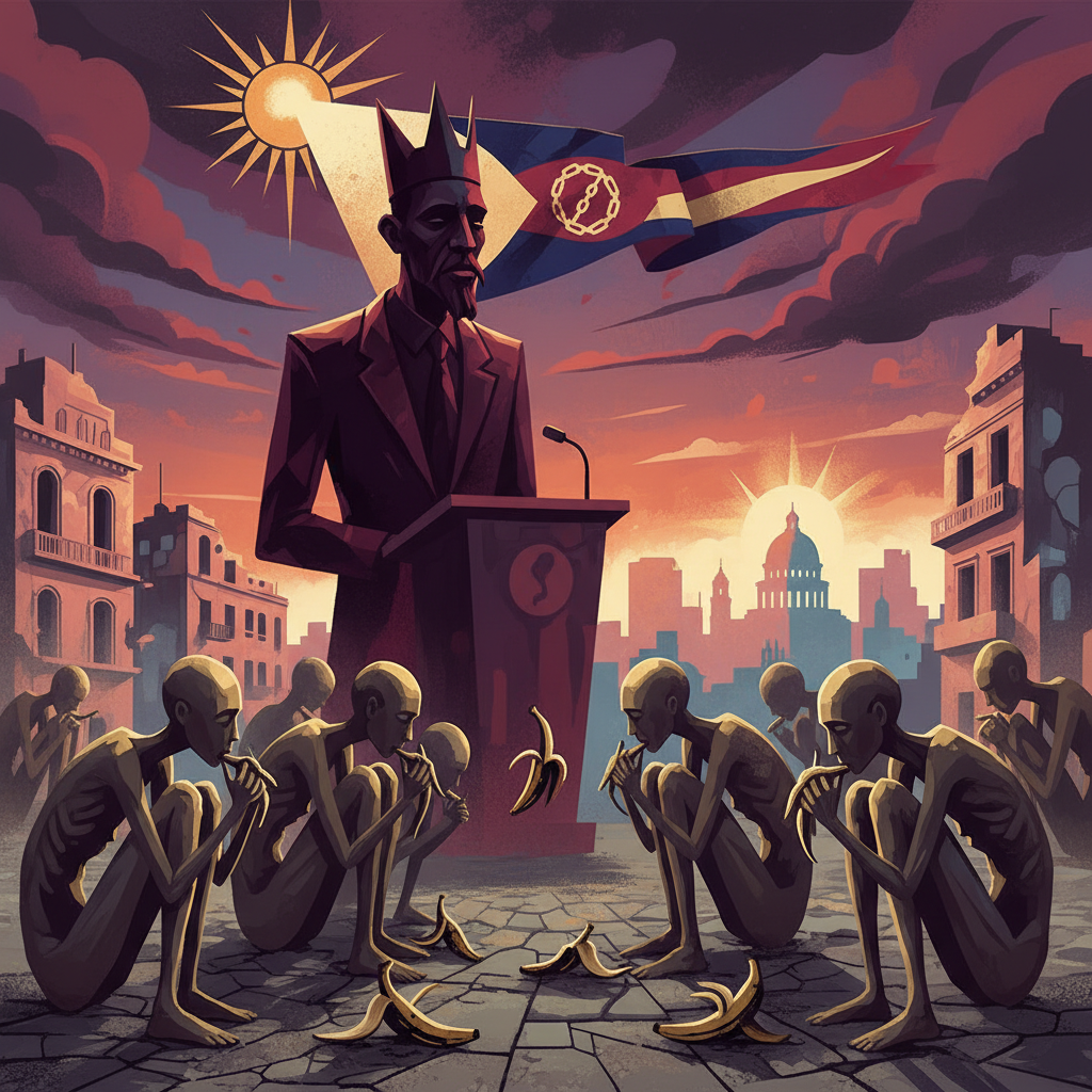 O Tirano Fala em Soberania Enquanto o Povo Mastiga Casca de Banana em Havana