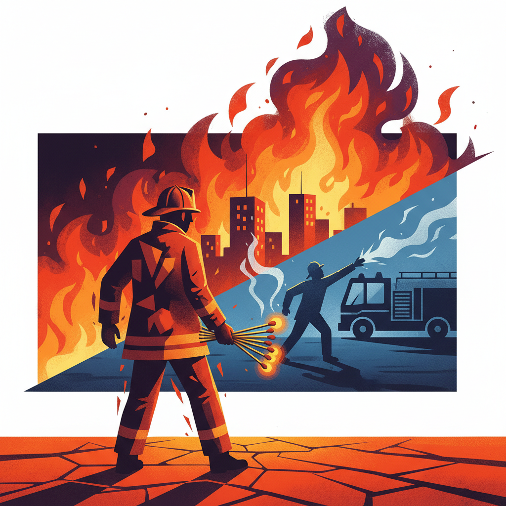 O bombeiro que vende fósforos se oferece para apagar o incêndio