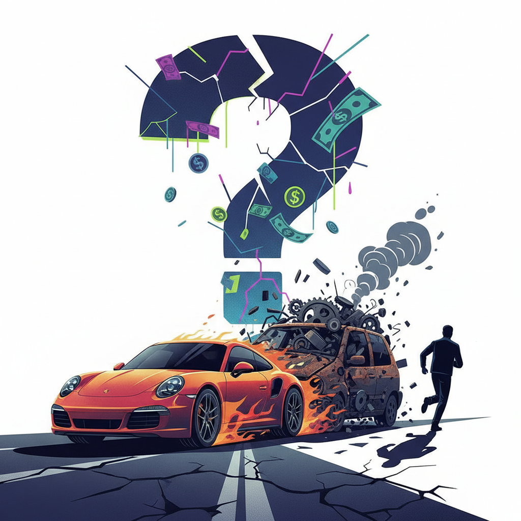 O Porsche acelera, o Palio vira ferragem e o motorista some. Quem paga?